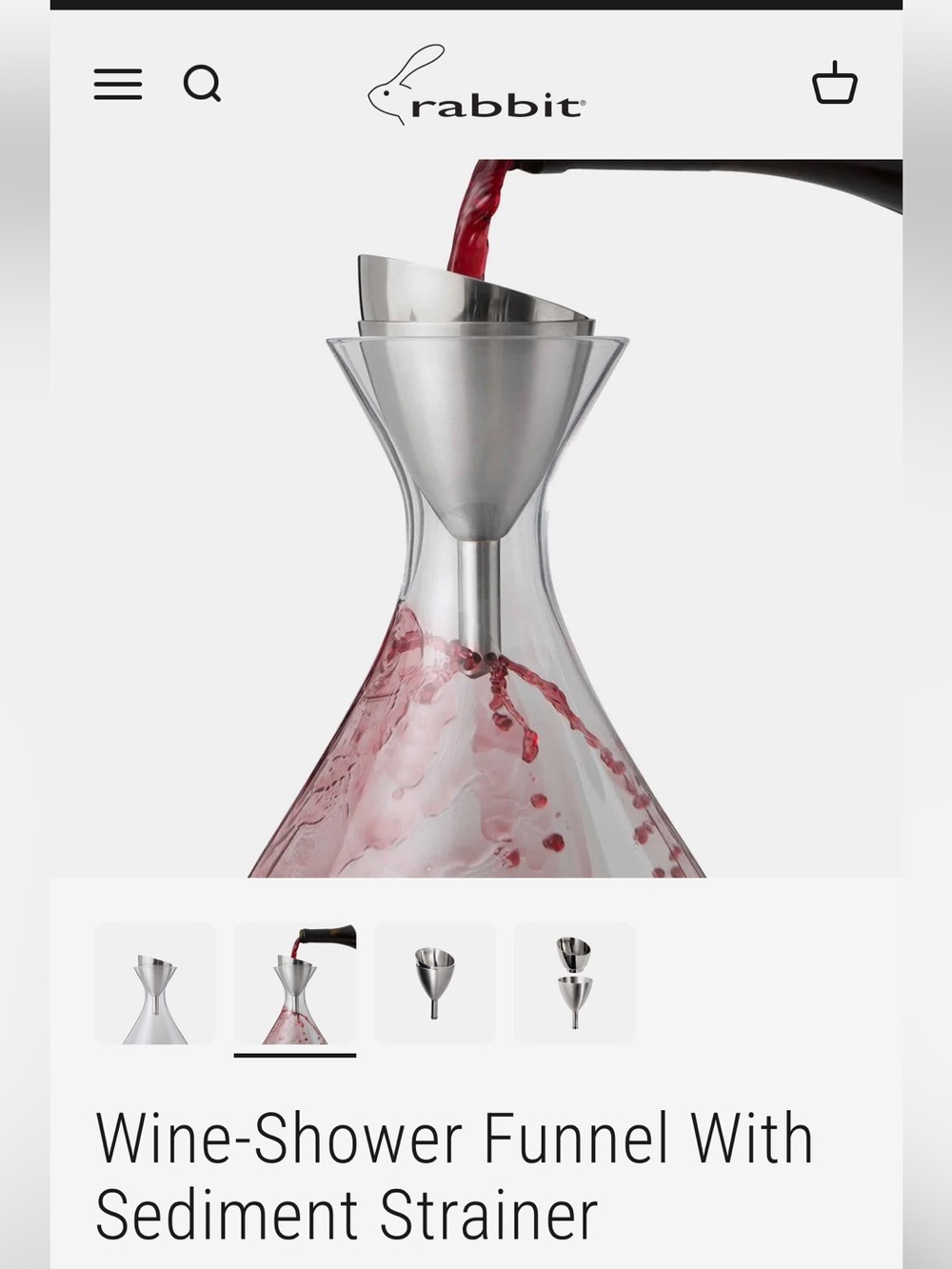 Rabbit Wine Stainless Steel Wine Aeration Funnel w/sediment strainer